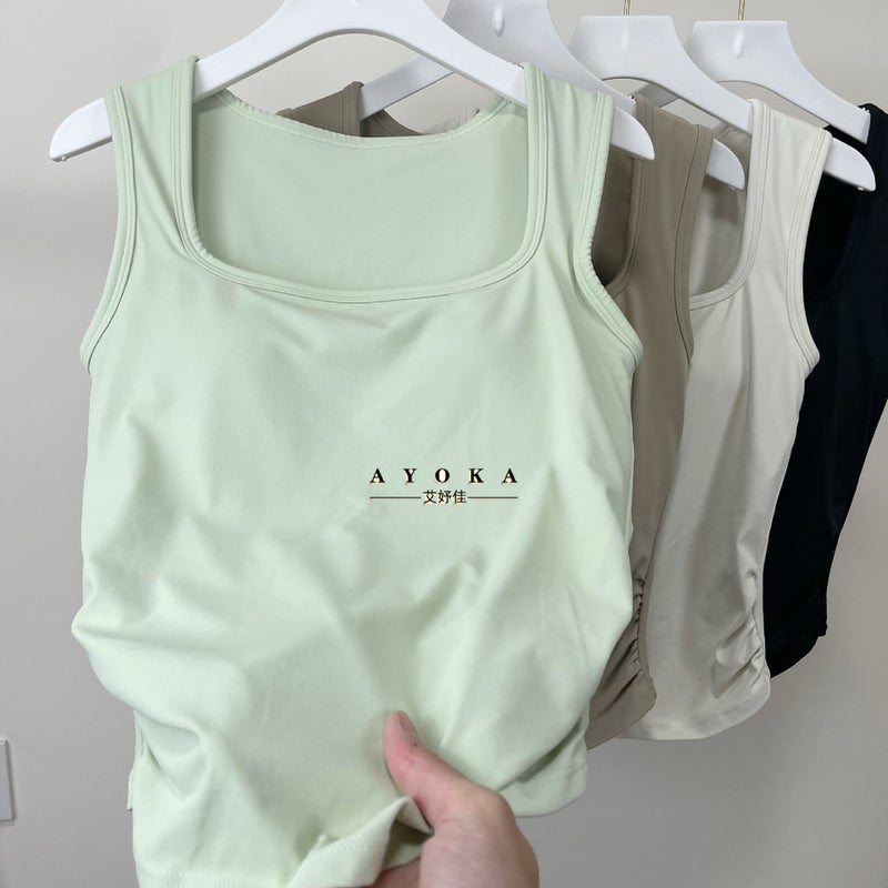 Soft And Waxy! Lulu Mid-Length Yoga Vest With Integrated Fixed Cup To Hold Secondary Breasts, Running Fitness Top For Outer Wear - Image 4